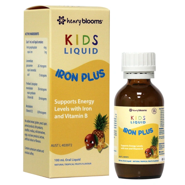 Henry Blooms Kids Liquid Iron Plus bổ sung sắt, cải thiện thiếu máu do thiếu sắt hương trái cây, 100 ml dạng nhỏ giọt (từ 7 tháng) 1