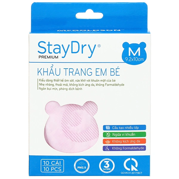 Khẩu trang y tế cho bé StayDry size M - Màu hồng