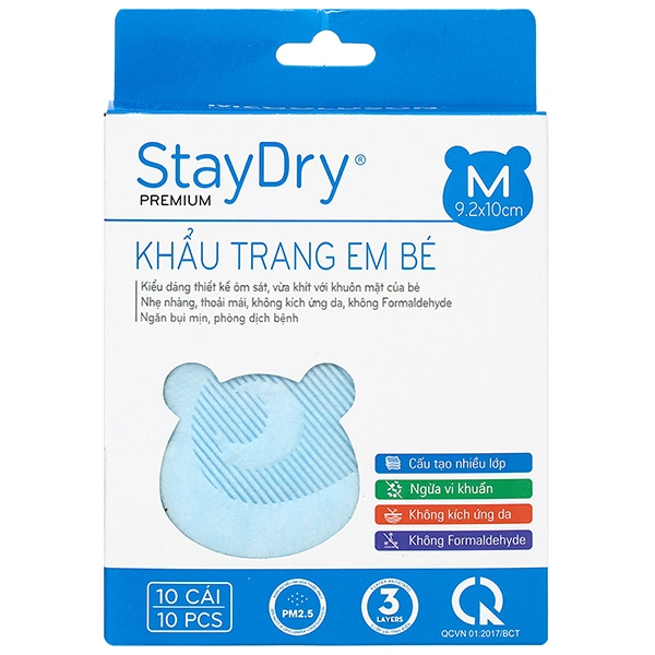 Khẩu trang y tế cho bé StayDry size M - Màu xanh