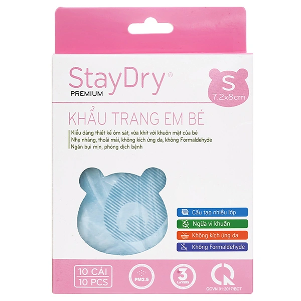 Khẩu trang y tế cho bé StayDry size S - Màu xanh