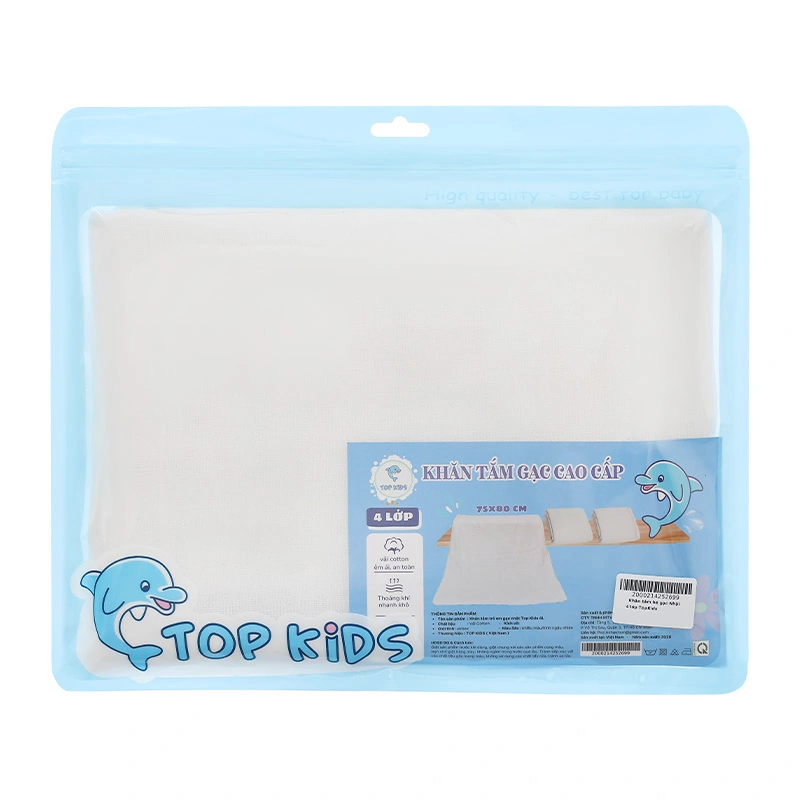 Khăn tắm cho bé cotton TOP KIDS 4 lớp 75x80 cm - Màu trắng 7