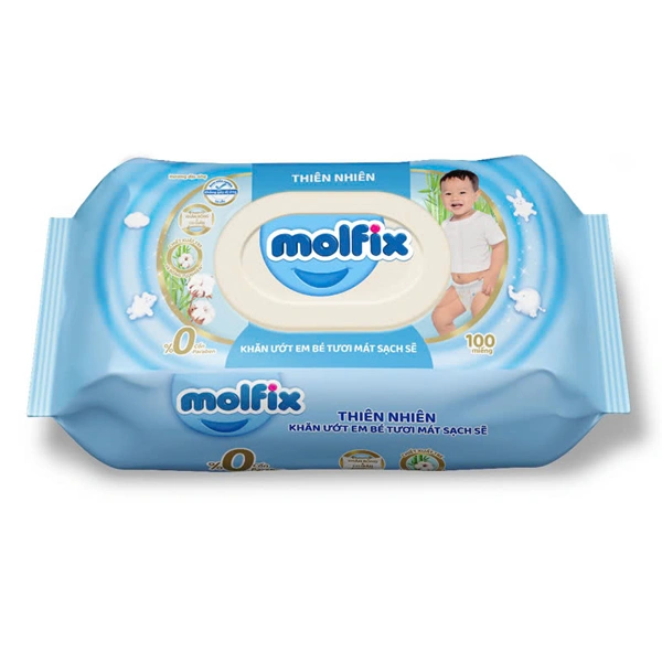 KHĂN ƯỚT MOLFIX EM BÉ TƯƠI MÁT SẠCH SẼ GÓI 100 MIẾNG