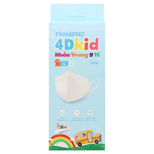 Hộp 10 cái khẩu trang y tế 4D cho bé FAMAPRO 3 lớp 1