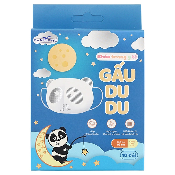 Hộp 10 cái khẩu trang y tế cho bé FAMAPRO Gấu Dudu 3 lớp 1