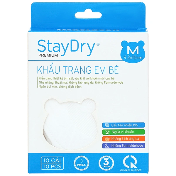 Khẩu trang y tế cho bé StayDry size M - Màu trắng