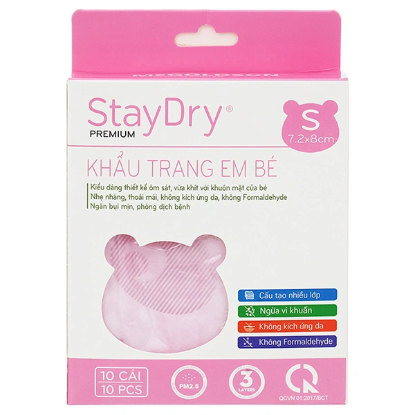 Khẩu trang y tế cho bé StayDry size S - Màu hồng