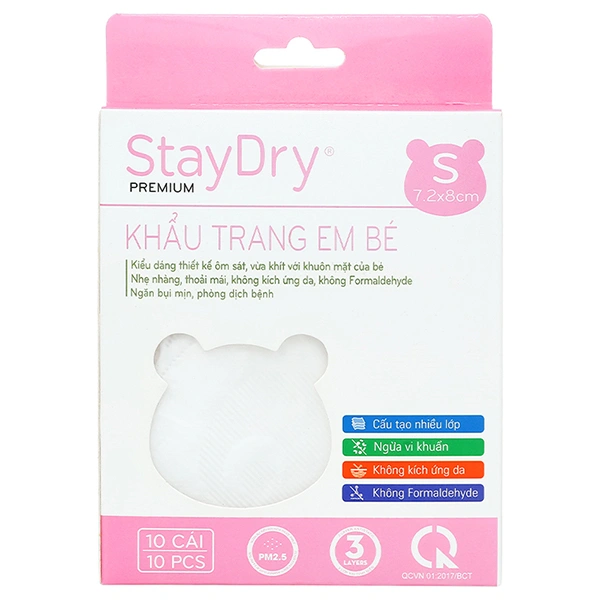 Khẩu trang y tế cho bé StayDry size S - Màu trắng