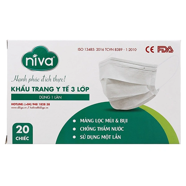 Hộp 20 cái khẩu trang y tế Niva 3 lớp 1