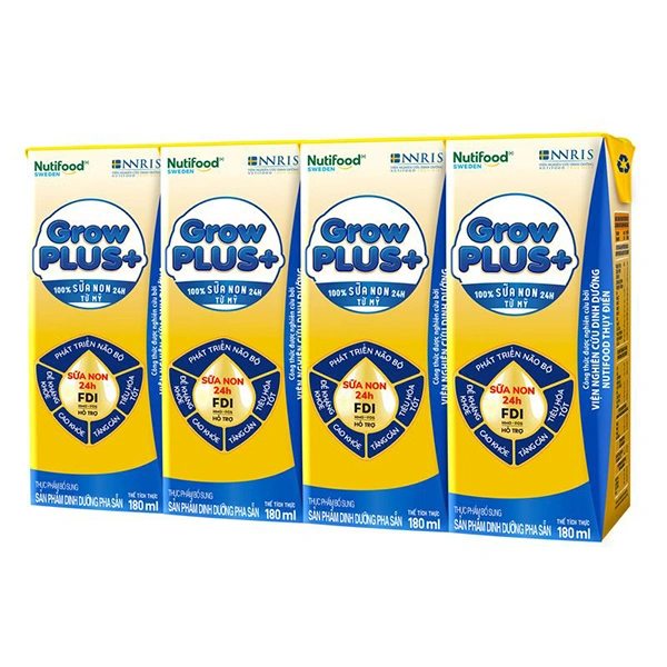 Lốc 4 hộp sữa non pha sẵn Nutifood GrowPLUS+ vàng hương vani 180 ml (từ 2 tuổi) 1