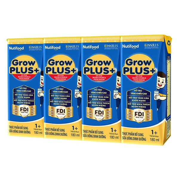 Lốc 4 hộp sữa pha sẵn Nutifood GrowPLUS+ 1+ xanh hương vani 180 ml cho trẻ biếng ăn (1 - 2 tuổi) 1