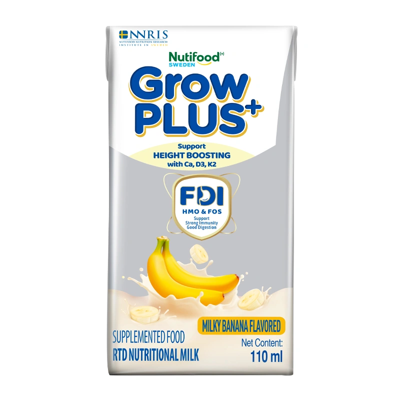 Lốc 4 hộp sữa pha sẵn Nutifood GrowPLUS+ bạc hương chuối 110 ml (từ 1 tuổi) 4