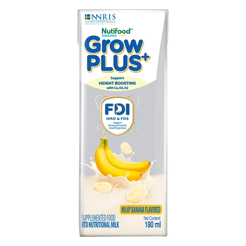 Lốc 4 hộp sữa pha sẵn Nutifood GrowPLUS+ bạc hương chuối 180 ml (từ 1 tuổi) 4