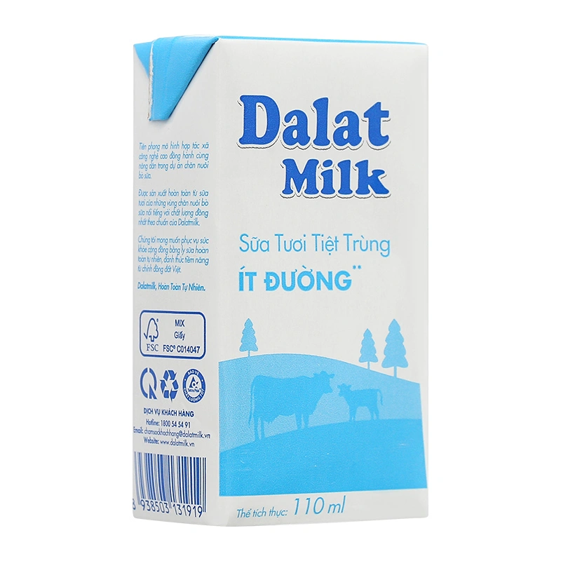 Lốc 4 hộp sữa tươi tiệt trùng Dalat Milk ít đường 110 ml (từ 1 tuổi) 5