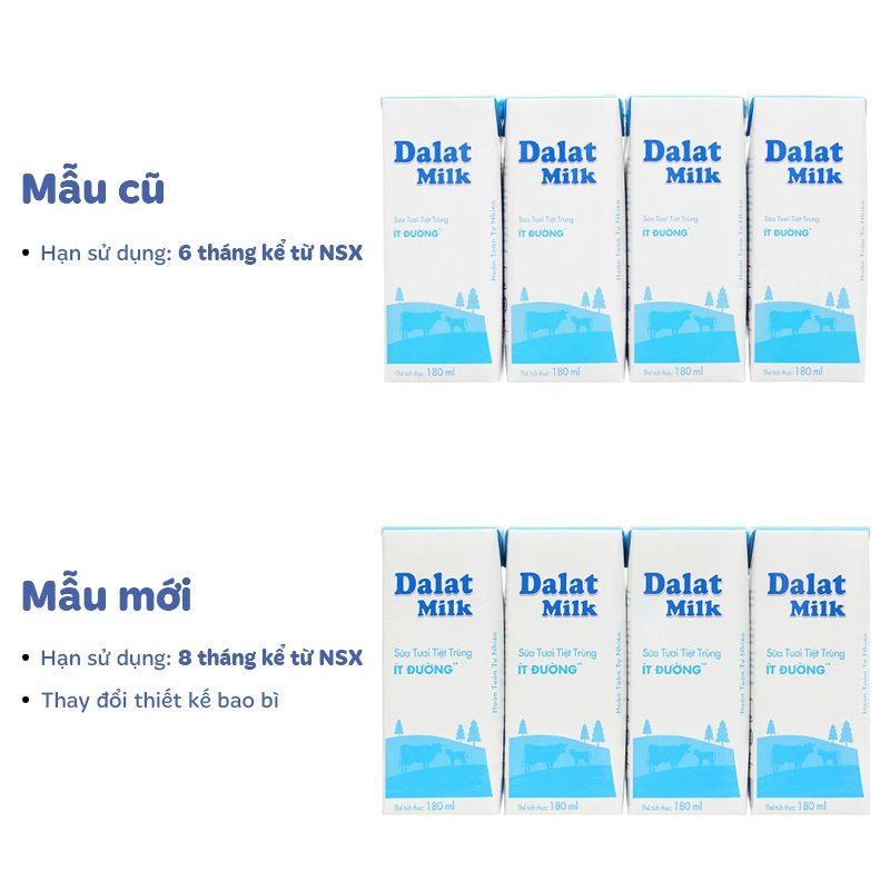 Thùng 48 hộp sữa tươi tiệt trùng Dalat Milk ít đường 180 ml (từ 1 tuổi) 14