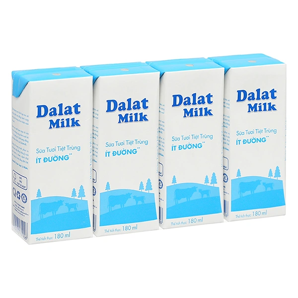 Lốc 4 hộp sữa tươi tiệt trùng Dalat Milk ít đường 180 ml (từ 1 tuổi) 1