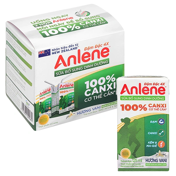 Lốc 4 hộp sữa bột người lớn pha sẵn Anlene Đậm Đặc 4X hương vani 125 ml 1