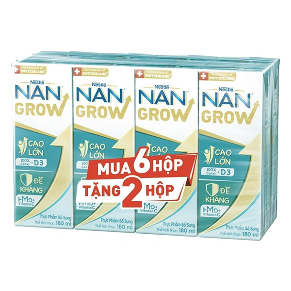 Lốc 6 + 2 hộp sữa pha sẵn Nestlé NAN Grow 180 ml (từ 1 tuổi) 1