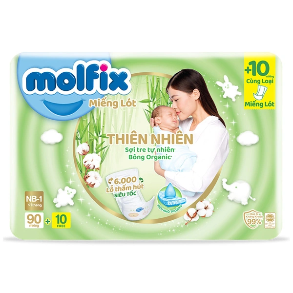Miếng lót Molfix thiên nhiên size NB1 90 + 10 miếng (Dưới 1 tháng) 1