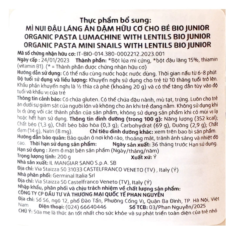Nui ăn dặm hữu cơ đậu Hà Lan BioJunior 200g (từ 10 tháng) 9