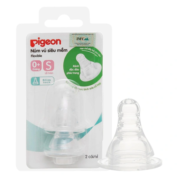 Bộ 2 núm ti Pigeon siêu mềm cổ hẹp size S (0 - 3 tháng) 1