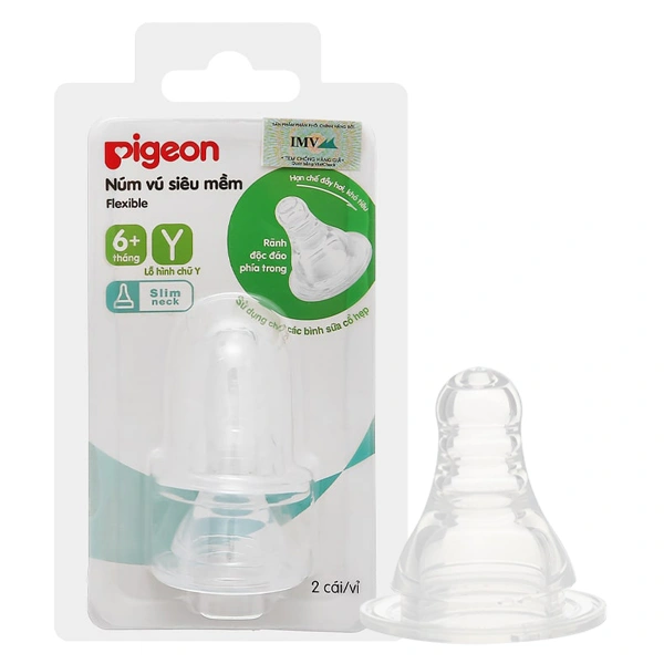 Bộ 2 núm ti Pigeon siêu mềm cổ hẹp size Y (6 - 9 tháng) 1