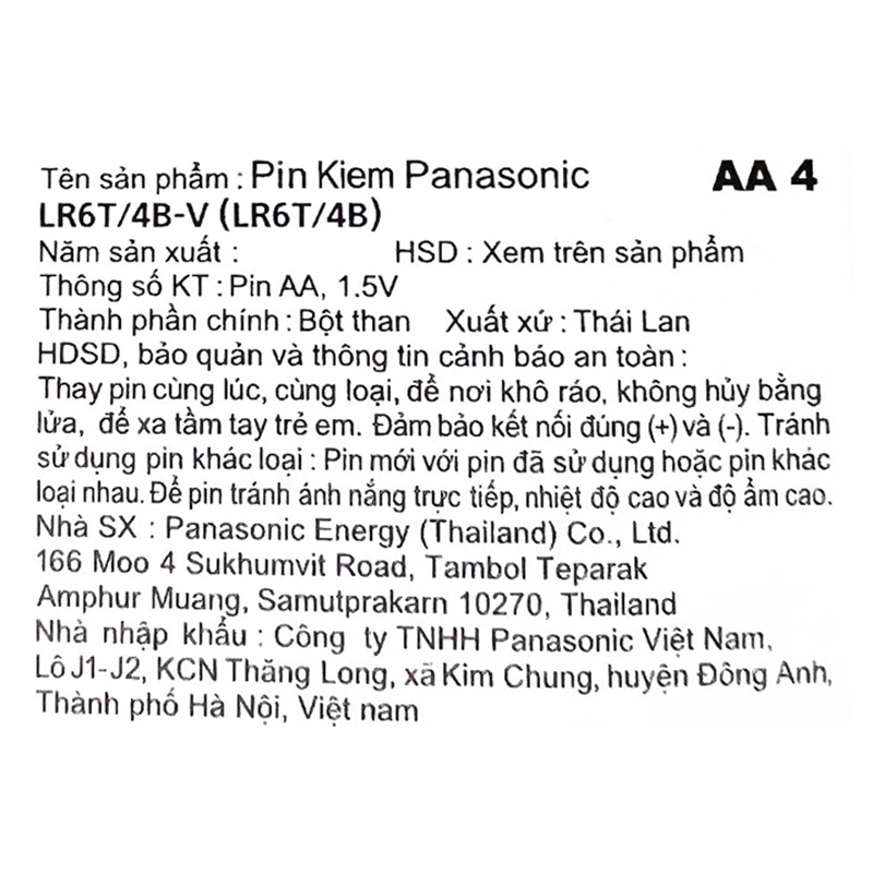 Pin AA 4 viên Panasonic Alkaline LR6T/4B-V 4