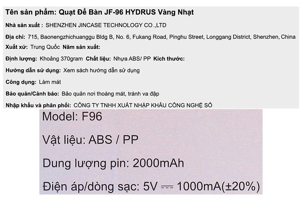 Quạt để bàn mini xoay 180 độ Hydrus JF-96 13