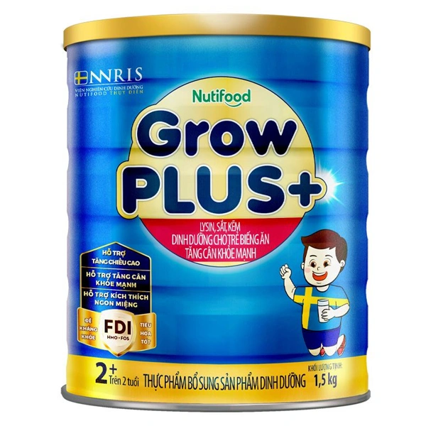 Sữa bột Nutifood GrowPLUS+ xanh 2+ hương vani 1.5 kg (từ 2 tuổi) giúp tăng cân 1