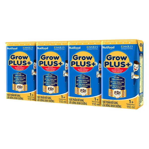 Lốc 4 hộp sữa pha sẵn Nutifood GrowPLUS+ xanh 1+ hương vani 110 ml cho trẻ biếng ăn (1 - 2 tuổi) 1