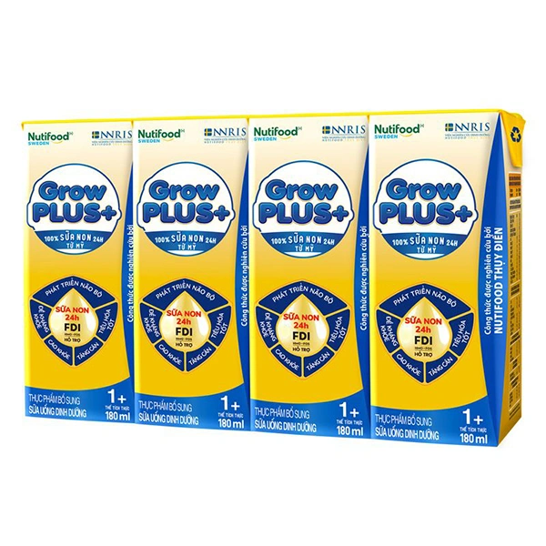 Lốc 4 hộp sữa non pha sẵn Nutifood GrowPLUS+ vàng 1+ hương vani 180 ml (1 - 2 tuổi) 1