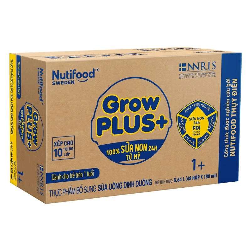 Thùng 48 hộp sữa non pha sẵn Nutifood GrowPLUS+ vàng 1+ hương vani 180 ml (1 - 2 tuổi) 2