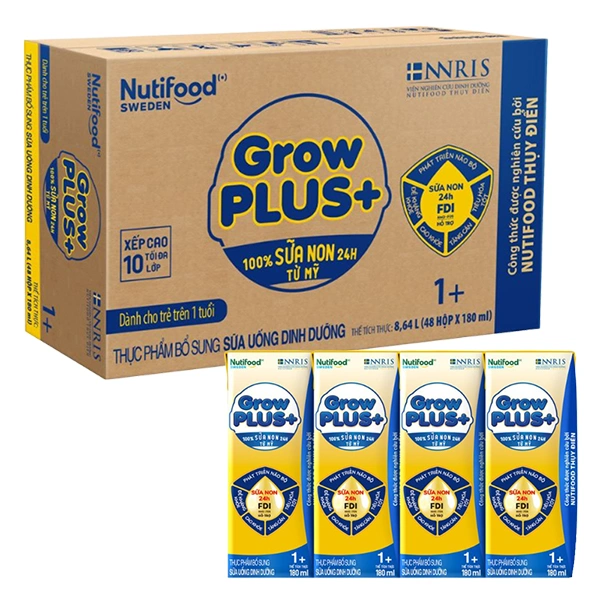 Thùng 48 hộp sữa non pha sẵn Nutifood GrowPLUS+ vàng 1+ hương vani 180 ml (1 - 2 tuổi) 1