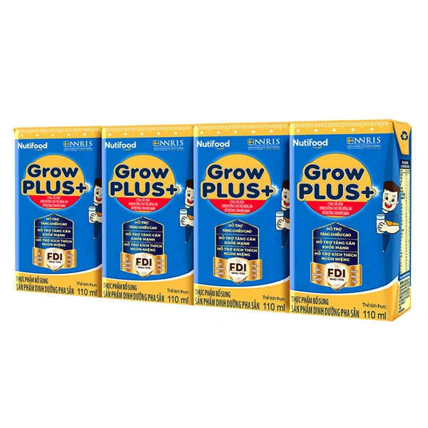 Lốc 4 hộp sữa pha sẵn Nutifood GrowPLUS+ xanh hương vani 110 ml cho trẻ biếng ăn (từ 2 tuổi) 1