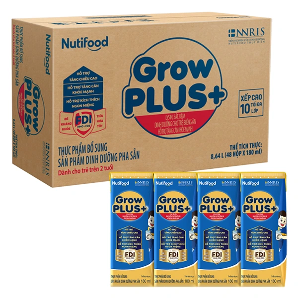 Thùng 48 hộp sữa pha sẵn Nutifood GrowPLUS+ xanh cho trẻ biếng ăn