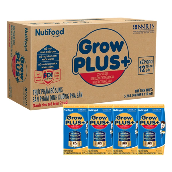 Thùng 48 hộp sữa pha sẵn Nutifood GrowPLUS+ xanh hương vani 110 ml cho trẻ biếng ăn (từ 2 tuổi) 1