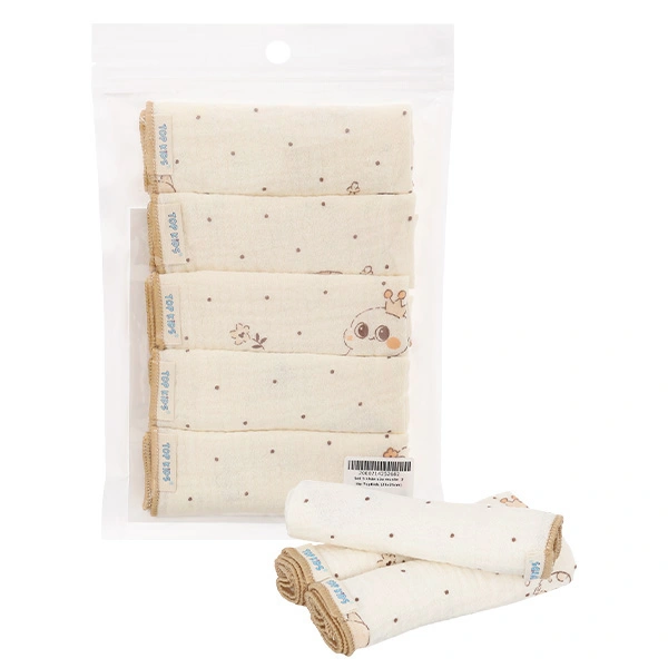 Set 5 khăn sữa TOP KIDS cotton hoạ tiết ngẫu nhiên