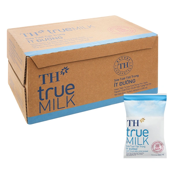 Thùng 48 bịch sữa tươi tiệt trùng TH true MILK ít đường 220 ml (từ 1 tuổi) 1