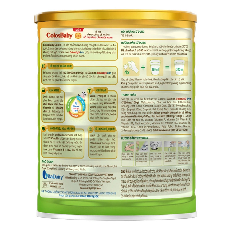 Sữa bột ColosBaby Gold 1+ (sữa non) hương vani 800g (1 - 2 tuổi) (mẫu mới) 2