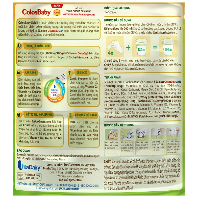 Sữa bột ColosBaby Gold 1+ (sữa non) hương vani 800g (1 - 2 tuổi) (mẫu mới) 4