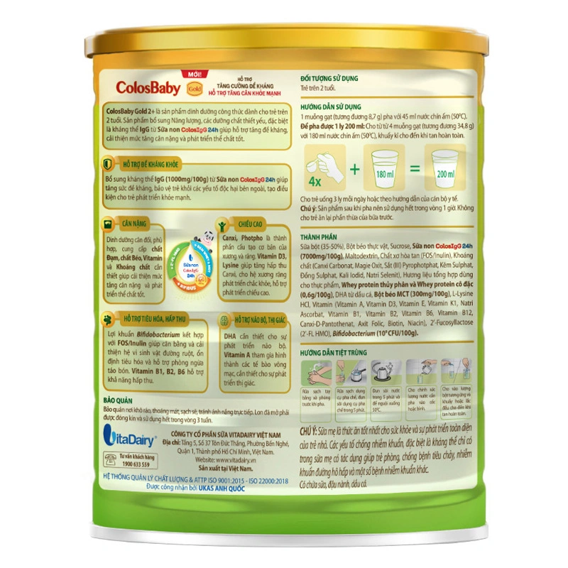 Sữa bột ColosBaby Gold 2+ (sữa non) hương vani 800g (từ 2 tuổi) (mẫu mới) 2