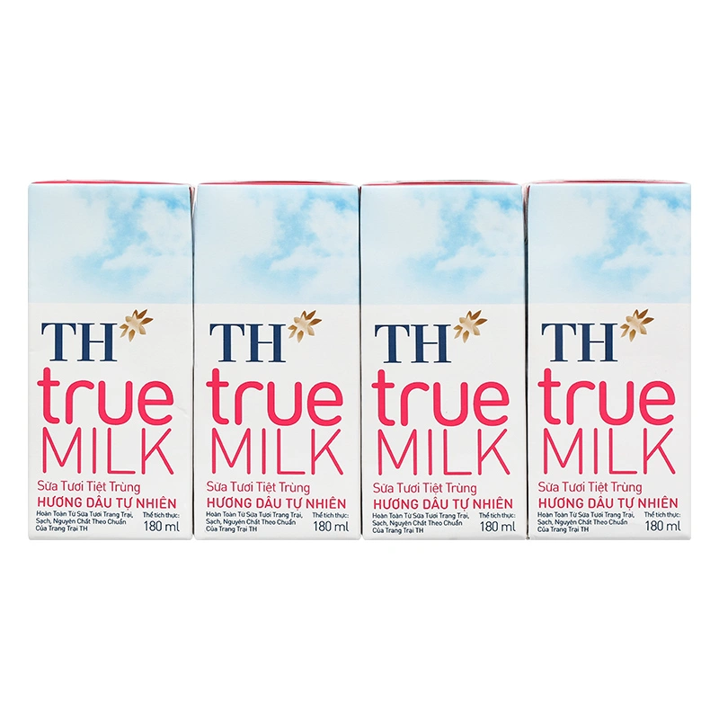 Lốc 4 hộp sữa tươi tiệt trùng TH true MILK có đường hương dâu 180 ml (từ 1 tuổi) 15