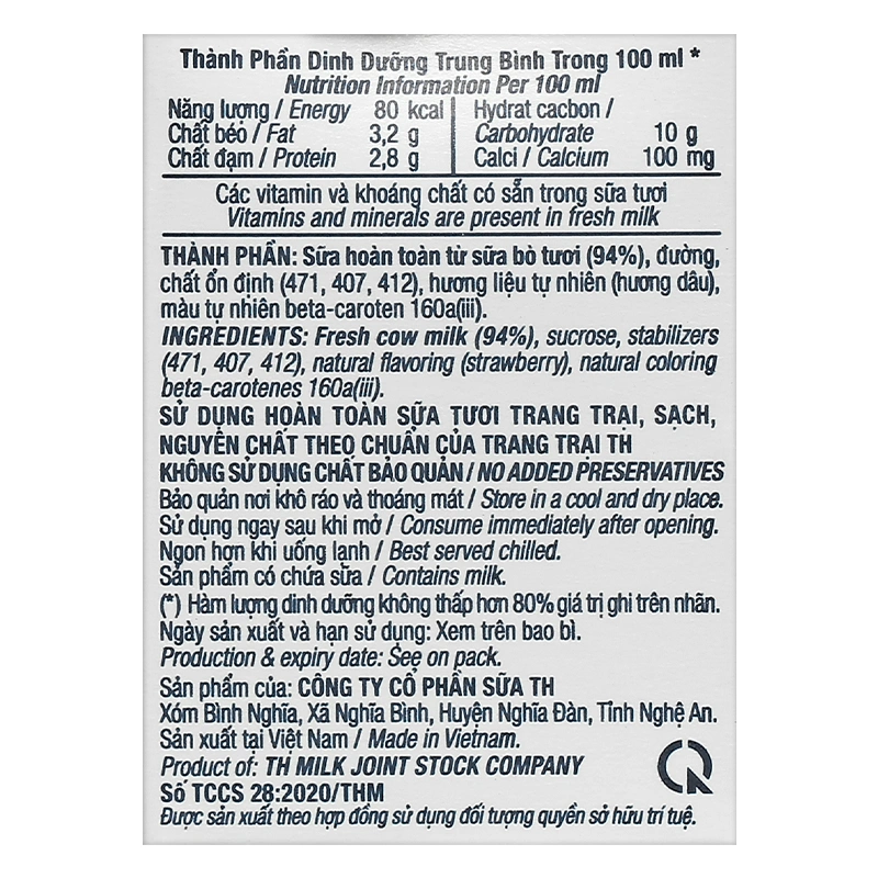 Lốc 4 hộp sữa tươi tiệt trùng TH true MILK có đường hương dâu 110 ml (từ 1 tuổi) 11