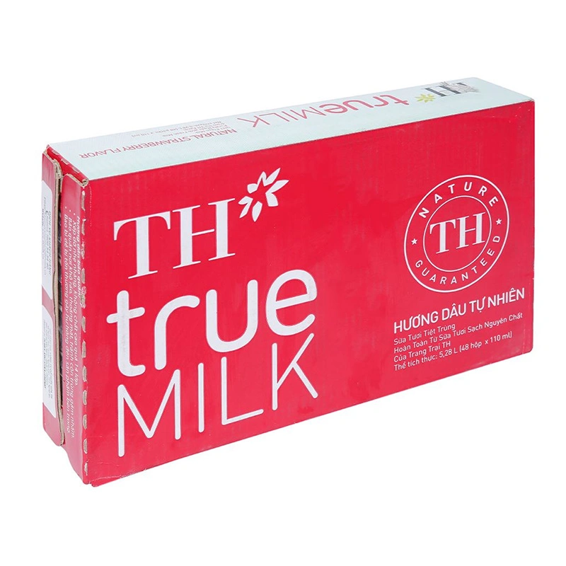 Lốc 4 hộp sữa tươi tiệt trùng TH true MILK có đường hương dâu 110 ml (từ 1 tuổi) 12