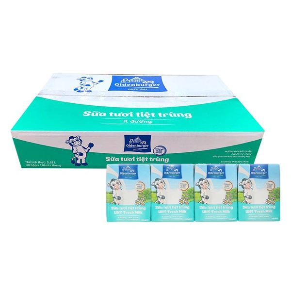 Thùng 48 hộp sữa tươi tiệt trùng Oldenburger ít đường 110 ml (từ 1 tuổi) 1