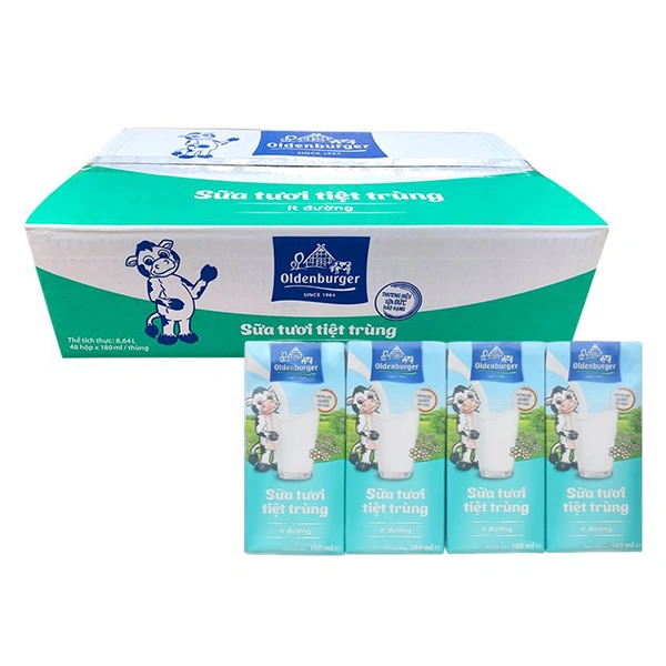 Thùng 48 hộp sữa tươi tiệt trùng Oldenburger ít đường 180 ml (từ 1 tuổi) 1