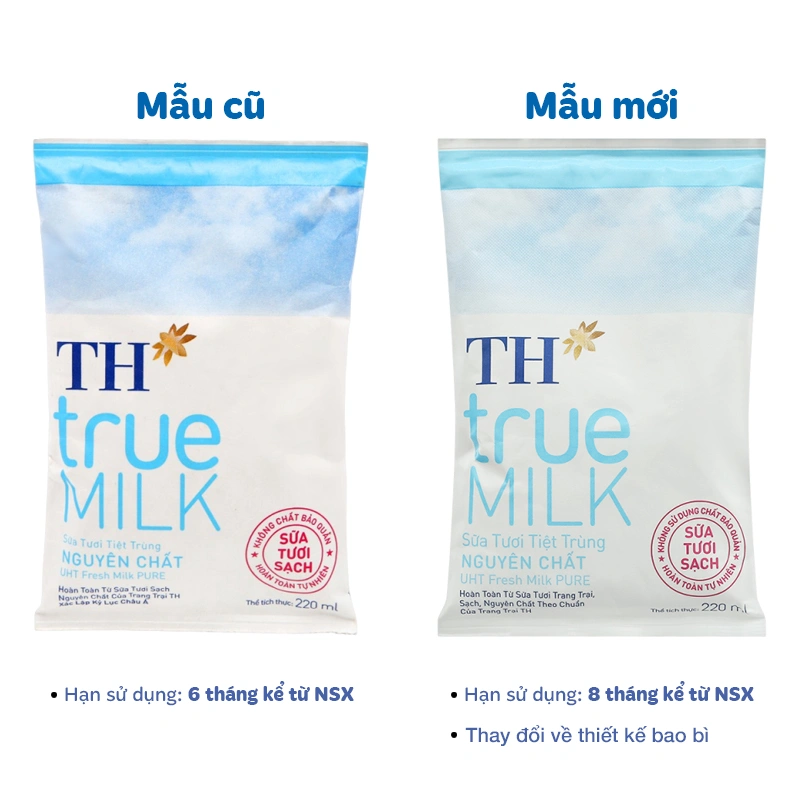 Thùng 48 bịch sữa tươi tiệt trùng TH true MILK không đường 220 ml (từ 1 tuổi) 10