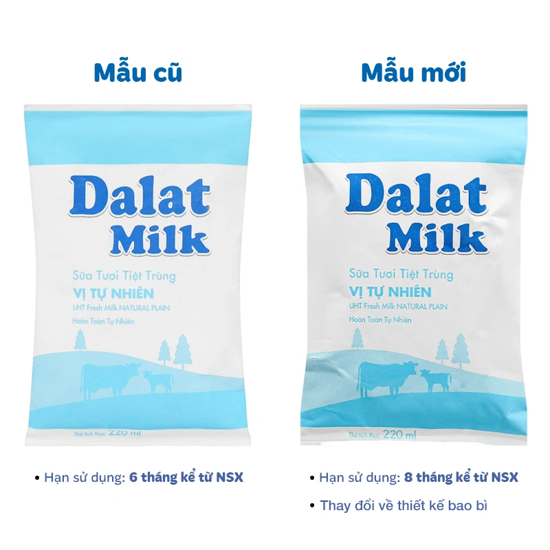 Sữa tươi tiệt trùng Dalat Milk không đường 220 ml (từ 1 tuổi) 2