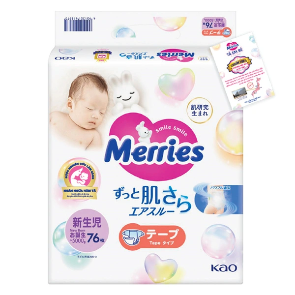 Tã dán Merries size NB 76 miếng (Dưới 5 kg) - Mẫu mới 1