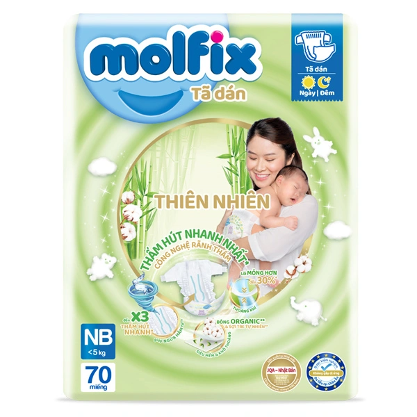 Tã dán Molfix thiên nhiên size NB 70 miếng (Dưới 5 kg) - Giao bao bì ngẫu nhiên 1