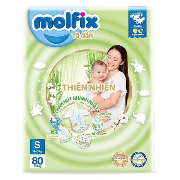 Tã dán Molfix thiên nhiên size S 80 miếng (4 - 8 kg) 1